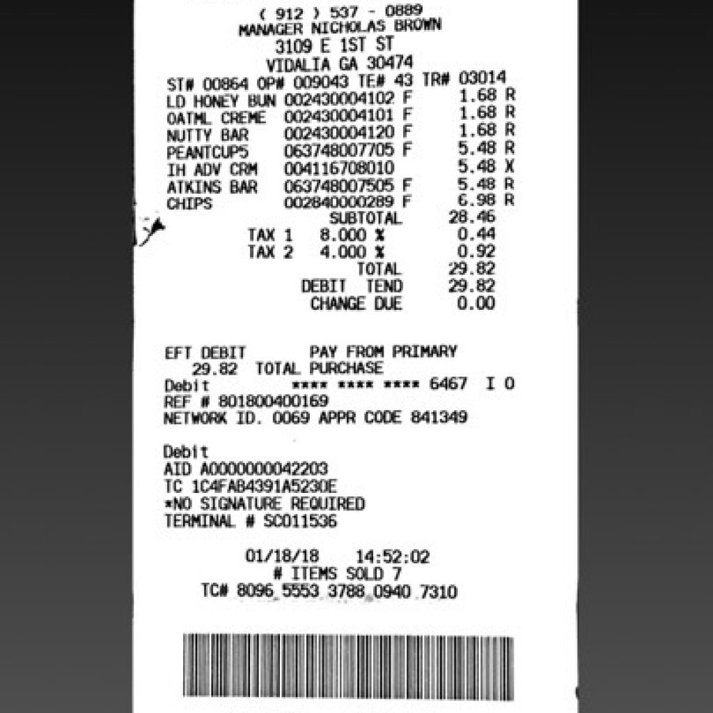 Oak Park Receipts Show Feminine Product, Pharmaceutical & Honeybun