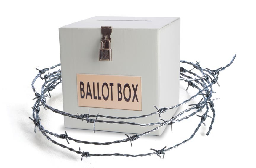 Ballot Box surrounded by barbed wire