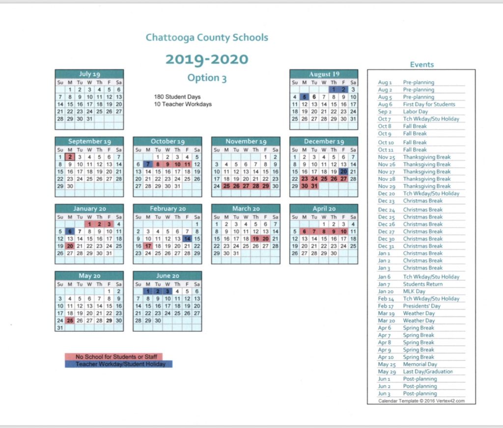 180 day School Calendar Proposals for Chattooga Schools AllOnGeorgia