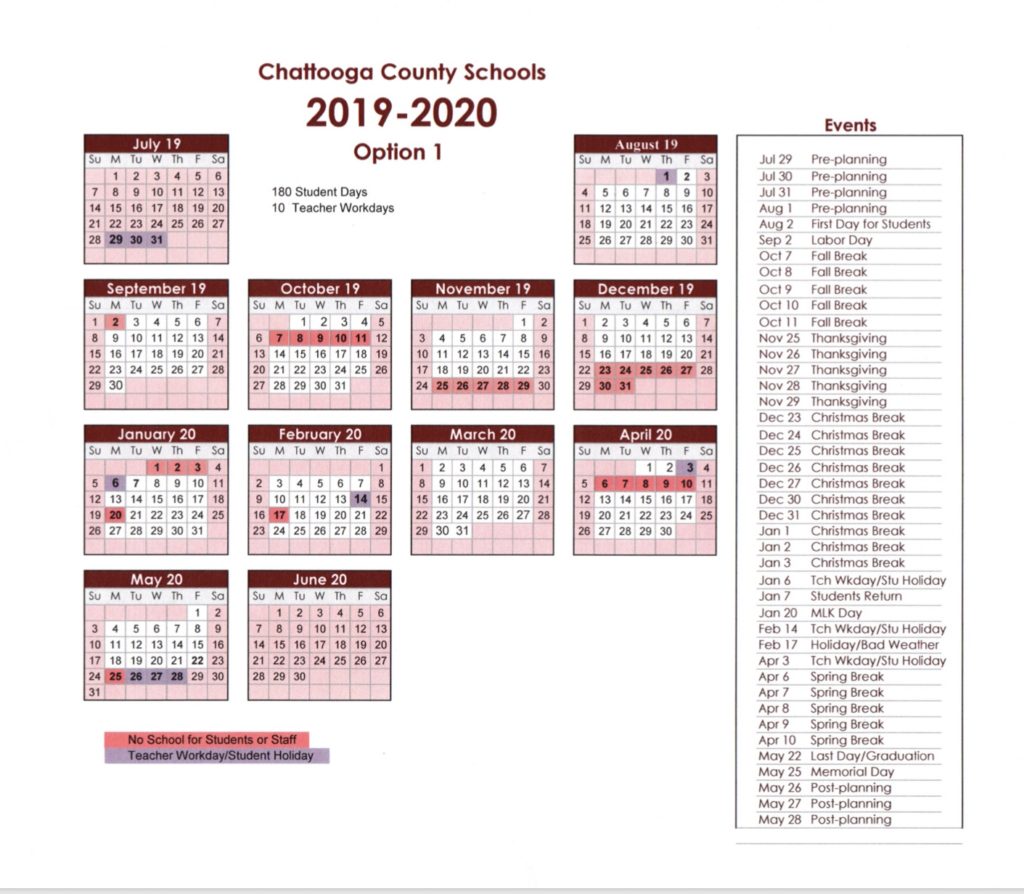 180 day School Calendar Proposals for Chattooga Schools AllOnGeorgia