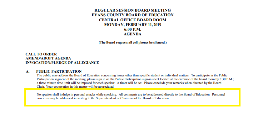 Evans BOE_personnel policy