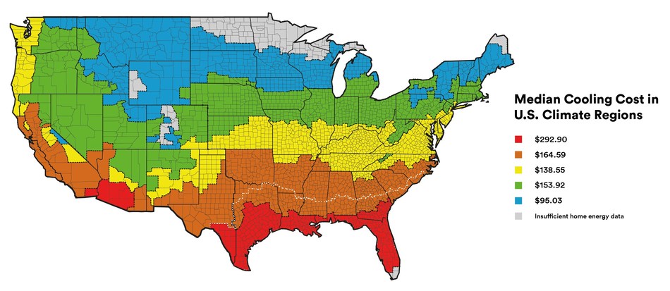 Median Cooling Cost in US Climate Regions Infographic