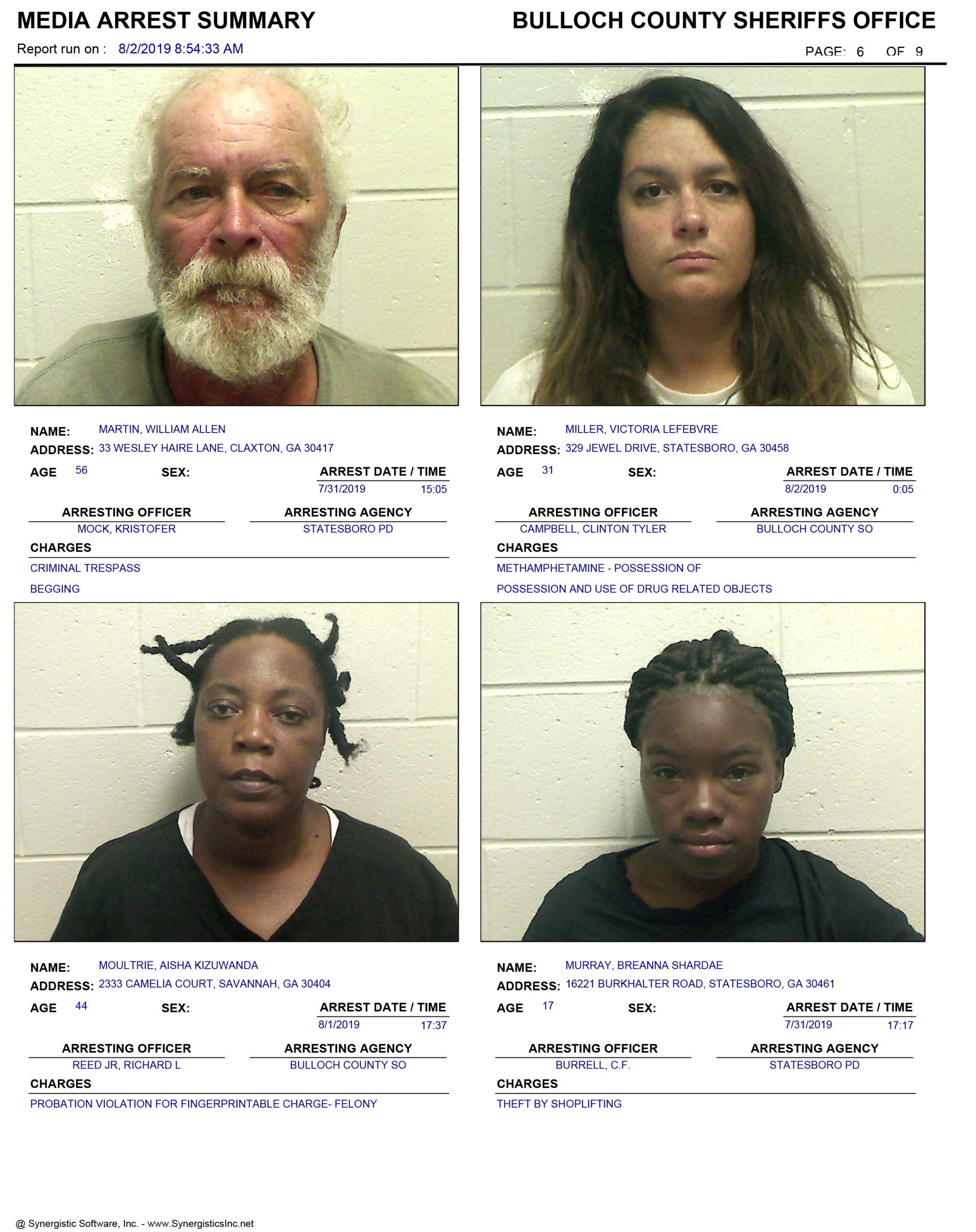 08/02/2019 Booking Report for Bulloch County - AllOnGeorgia