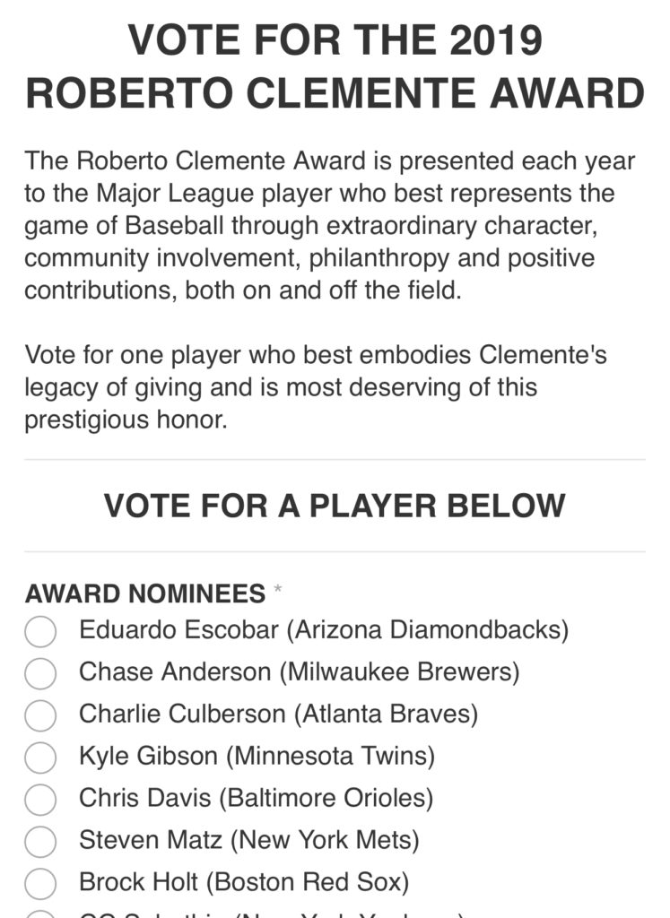 Charlie Culberson receives Roberto Clemente award nomination recognition. :  r/Braves