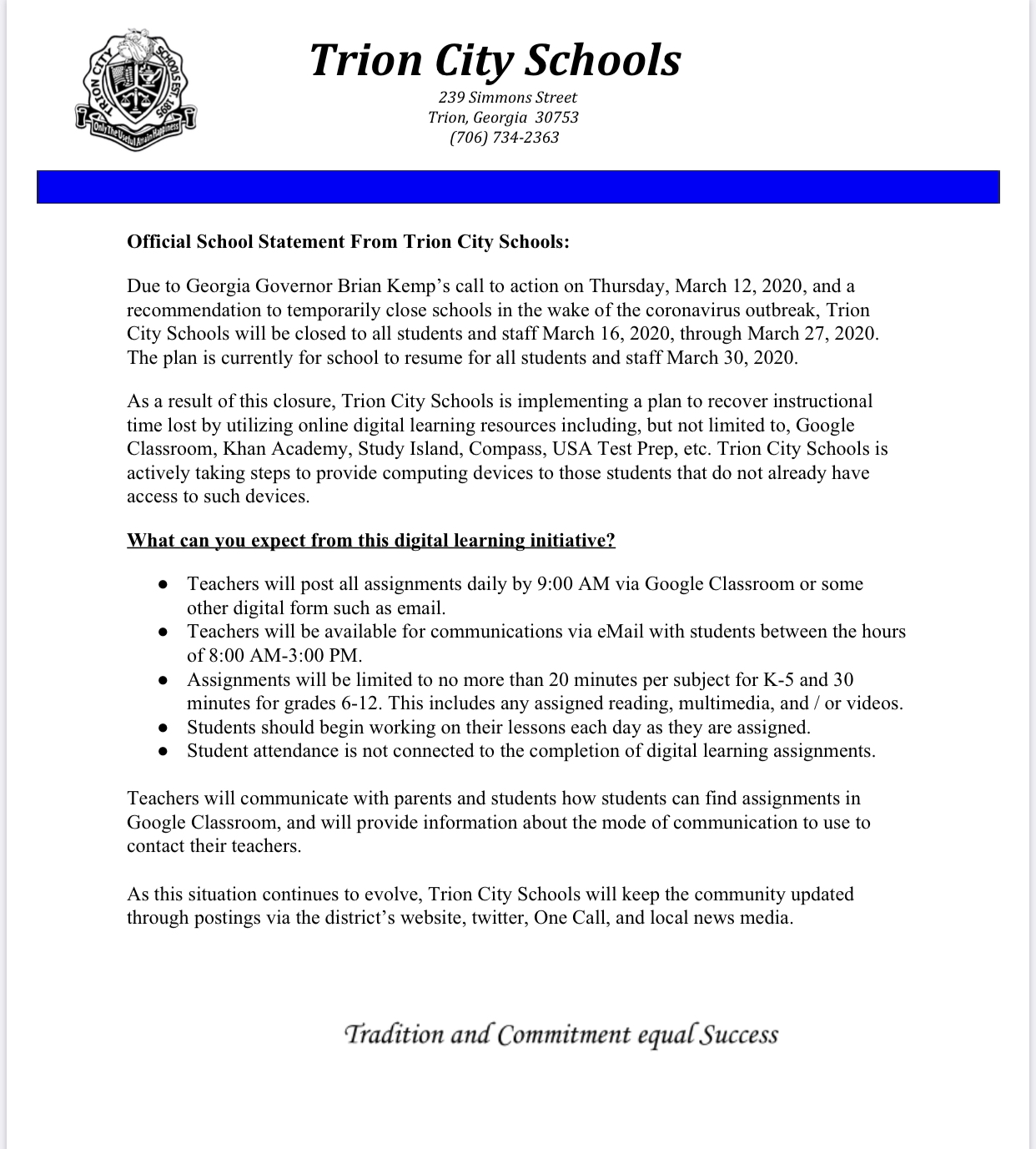 Trion City Schools to close until March 27th AllOnGeorgia