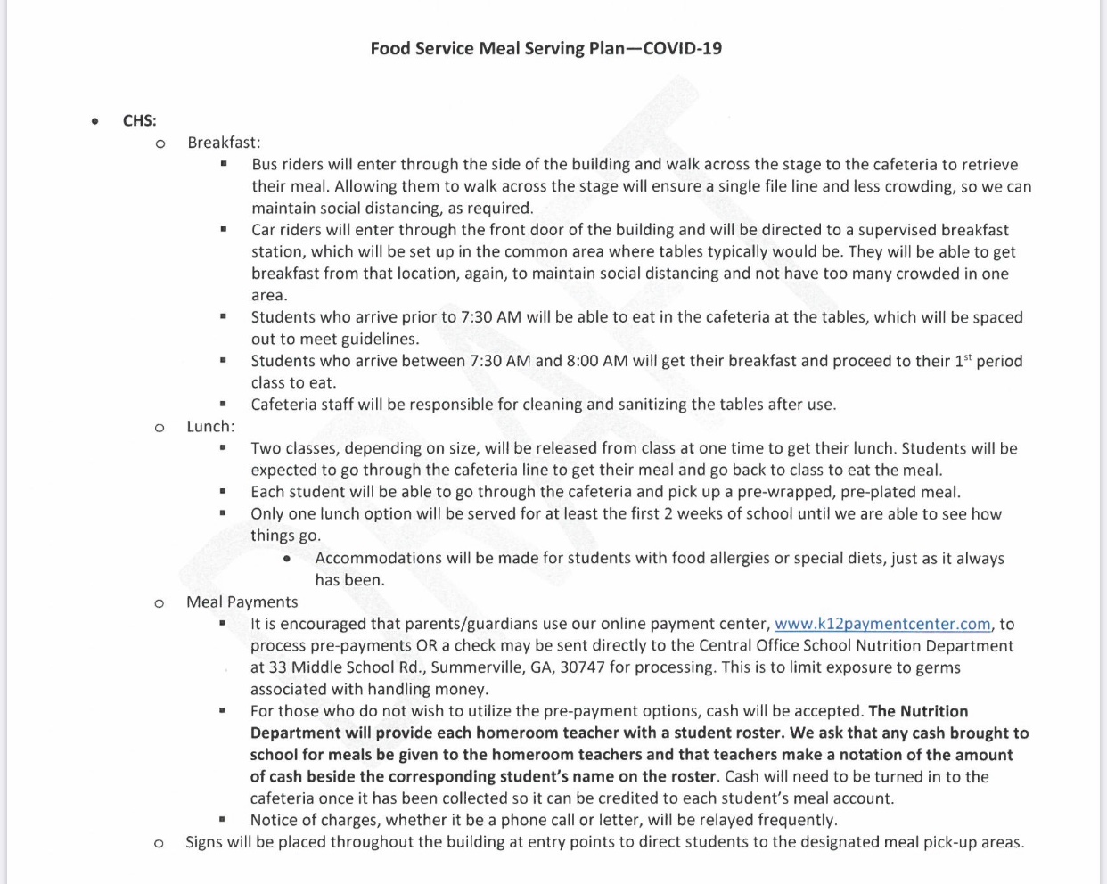 Chattooga County Schools District Reopening Scenarios for Fall 2020