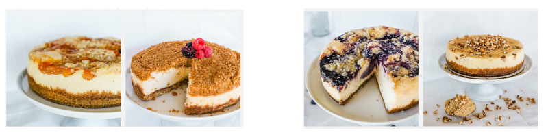 Peach cheesecake, blueberry cheeecake, and more.