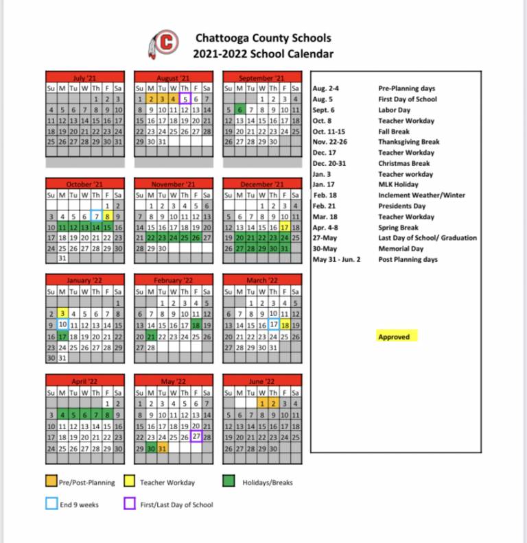 Chattooga County Schools 20212022 Calendar
