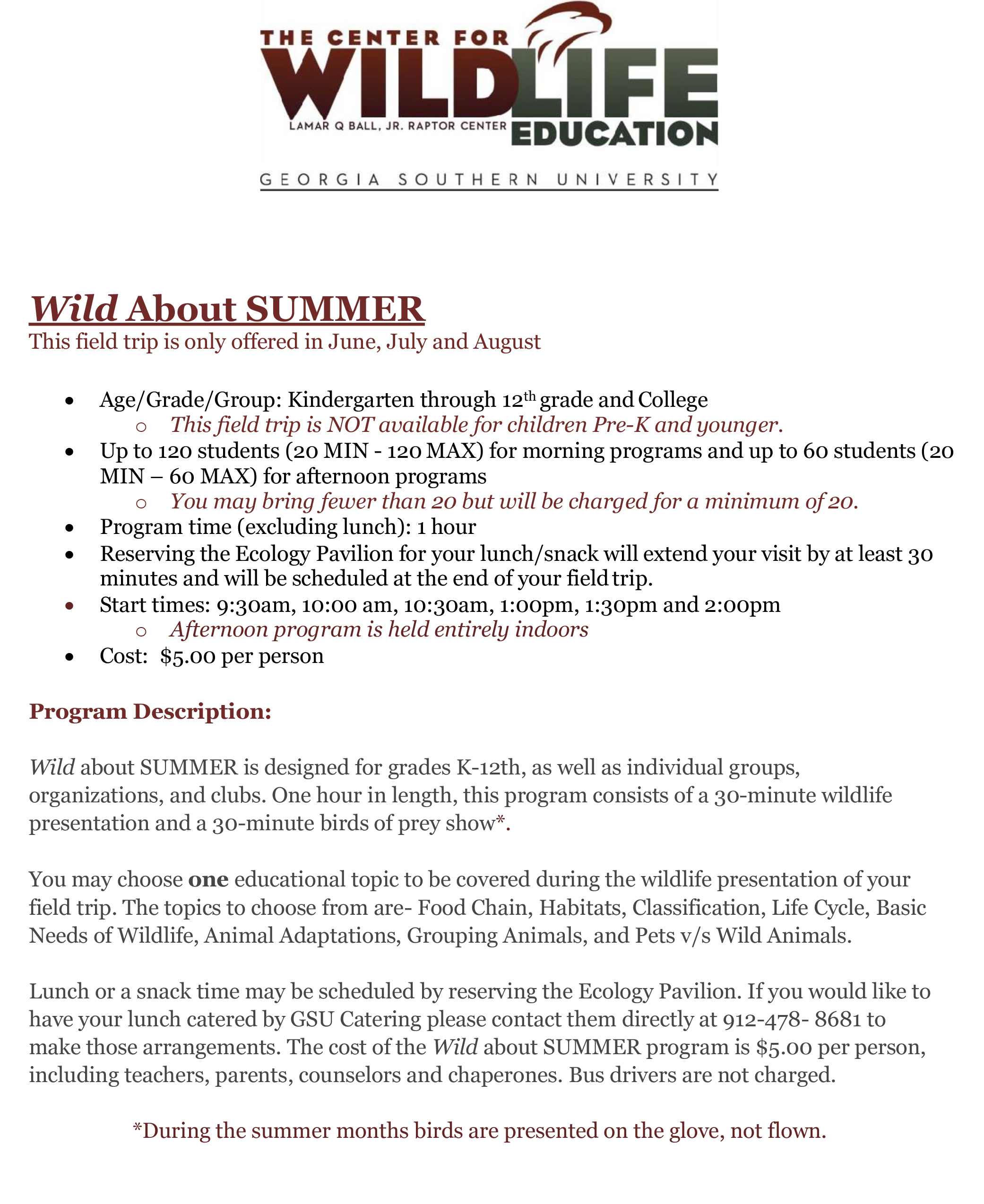 Wild-About-Summer gsu wildlife center summer program 2021