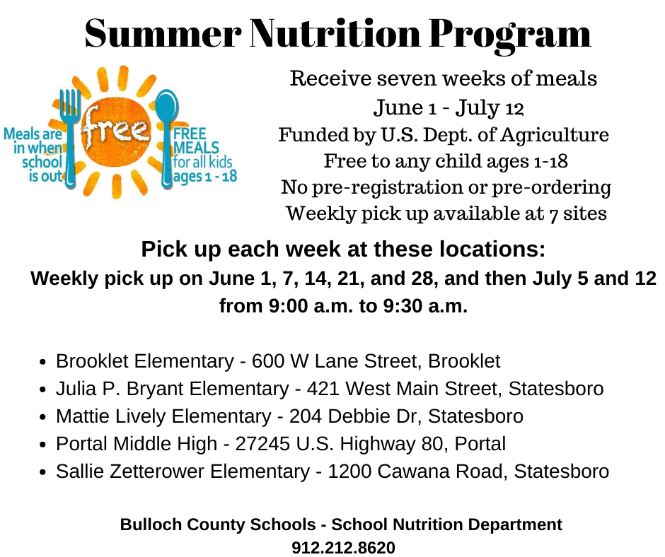 bulloch schools summer nutrition program flyer