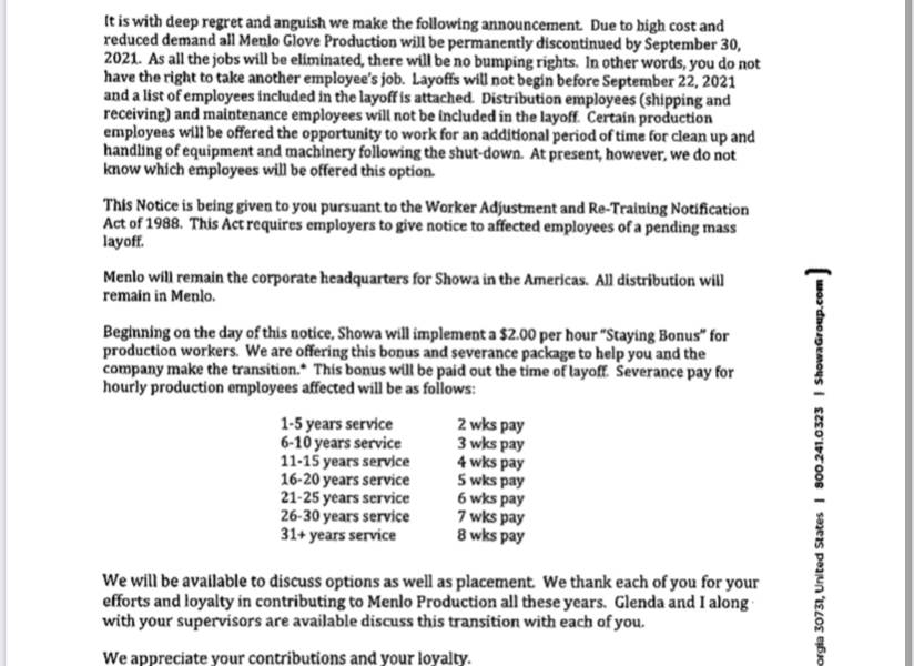 SHOWA to give Severance Pay