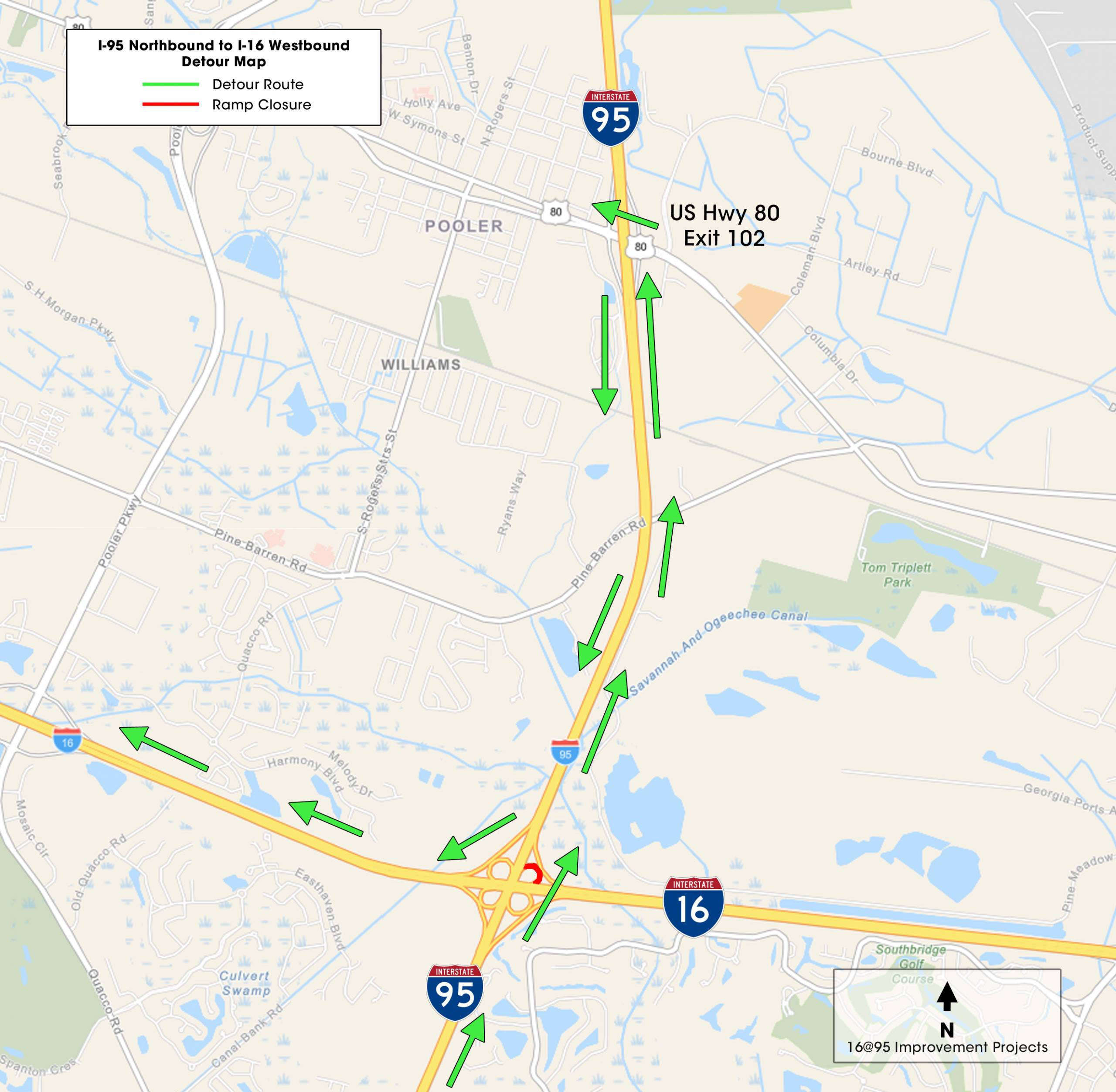 NB to WB I-95 northbound to I-16 westbound ramp (Exit 99B)