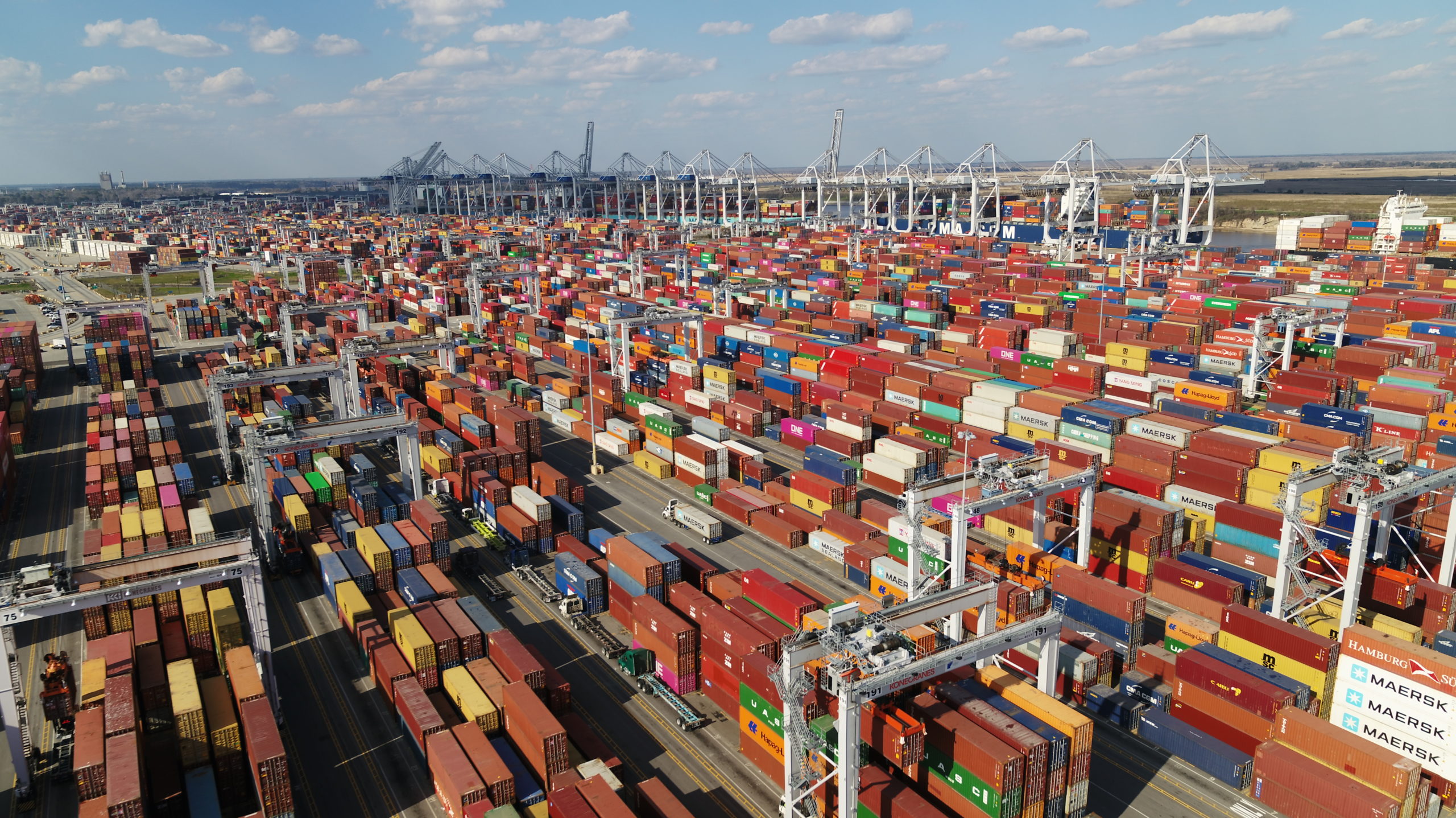 The Port of Savannah was the first container terminal in the Southeast or Gulf Coast to move 5 million twenty-foot equivalent container units in a fiscal year. (Georgia Ports Authority / Jeremy Polston)