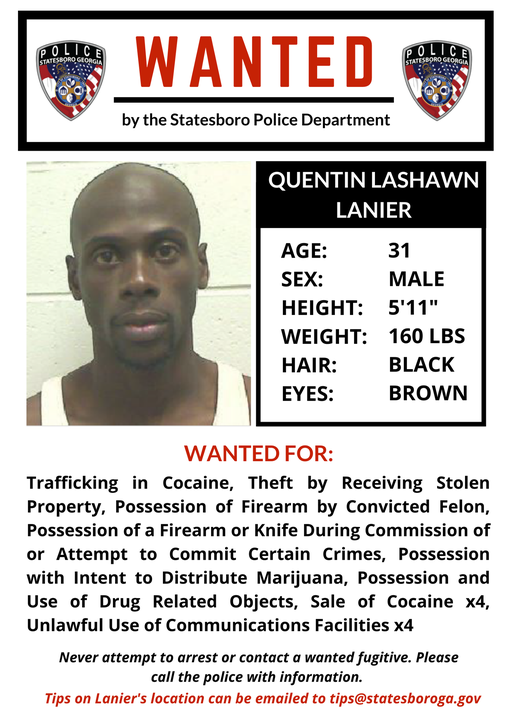 statesboro police dept quintin lashawn lanier flyer
