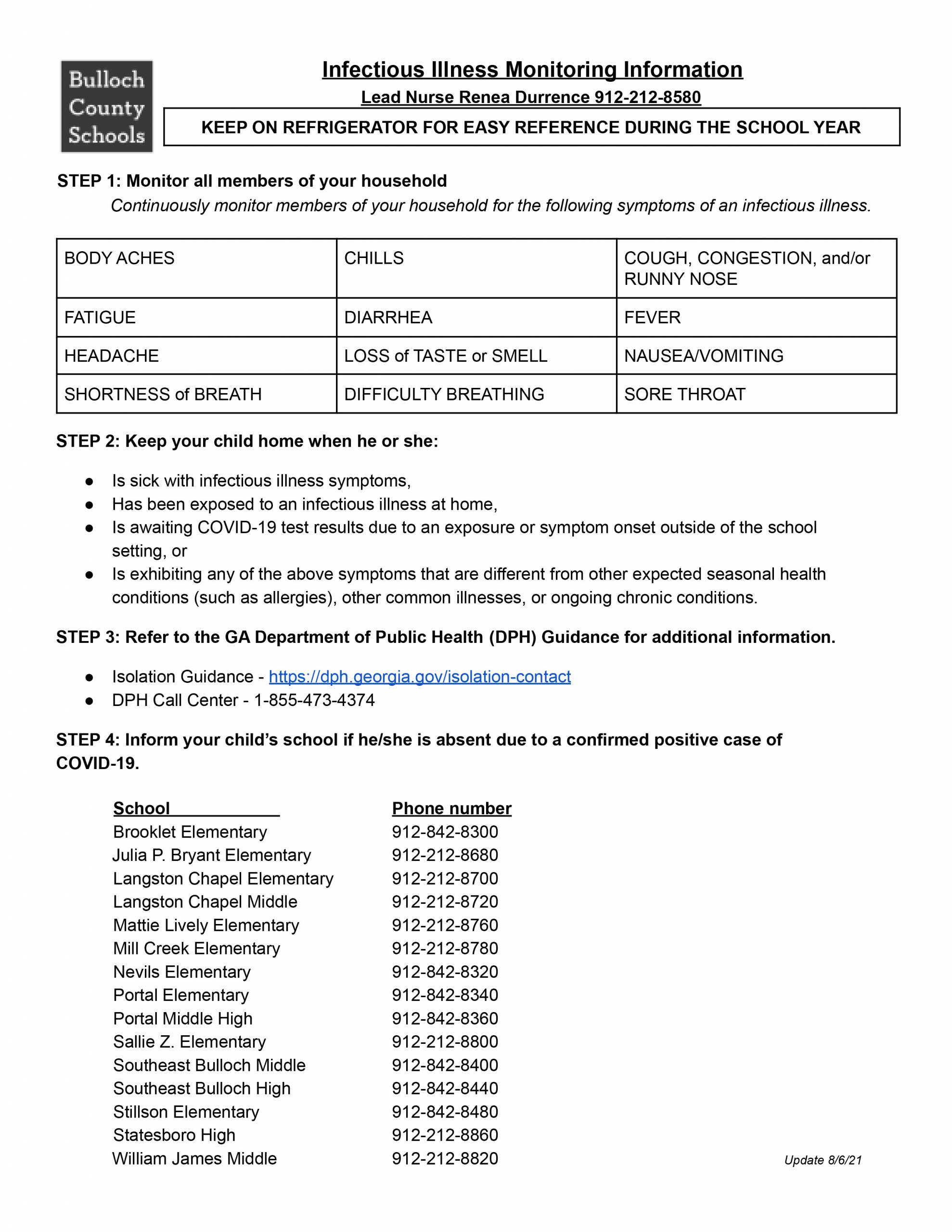 Infectious Illness Monitoring form