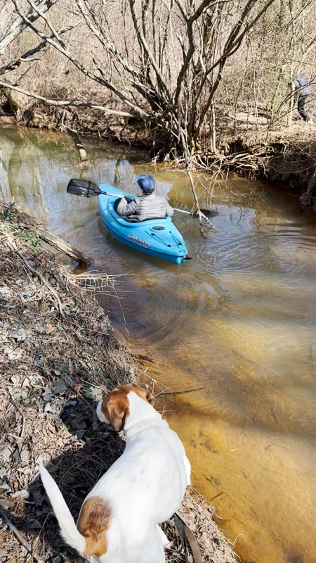 Dog, Kayak and Boy