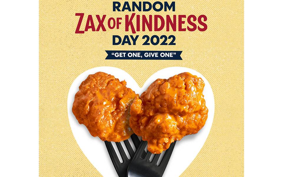 Zaxby's Offering 'Get One, Give One' Boneless Wings Meal on Random Acts