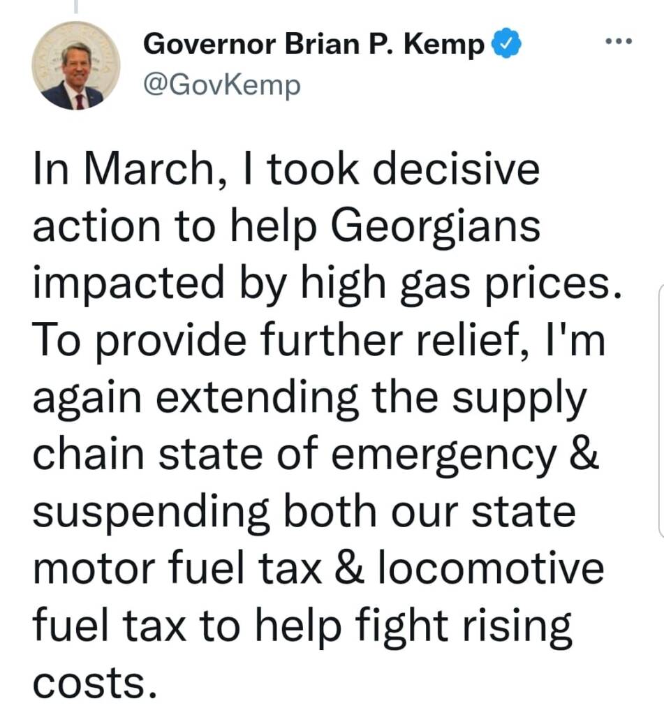 Kemp Signs Executive Orders Extending Temporary Suspension of Gas Tax