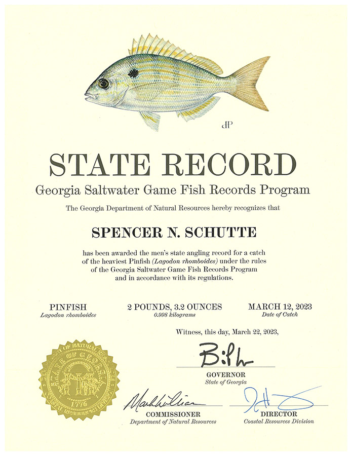 Spencer Schutte pinfish record march 2023 ga dnr3