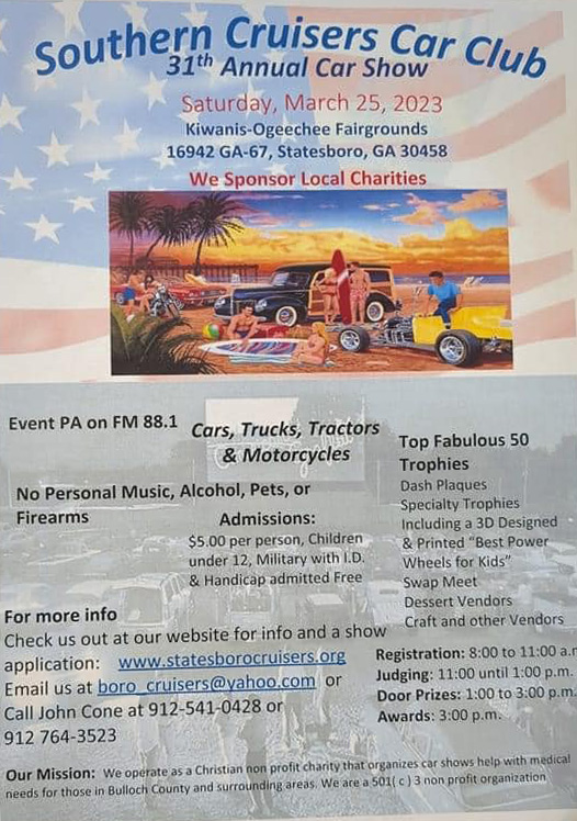 southern cruisers car show march 2023 flyer