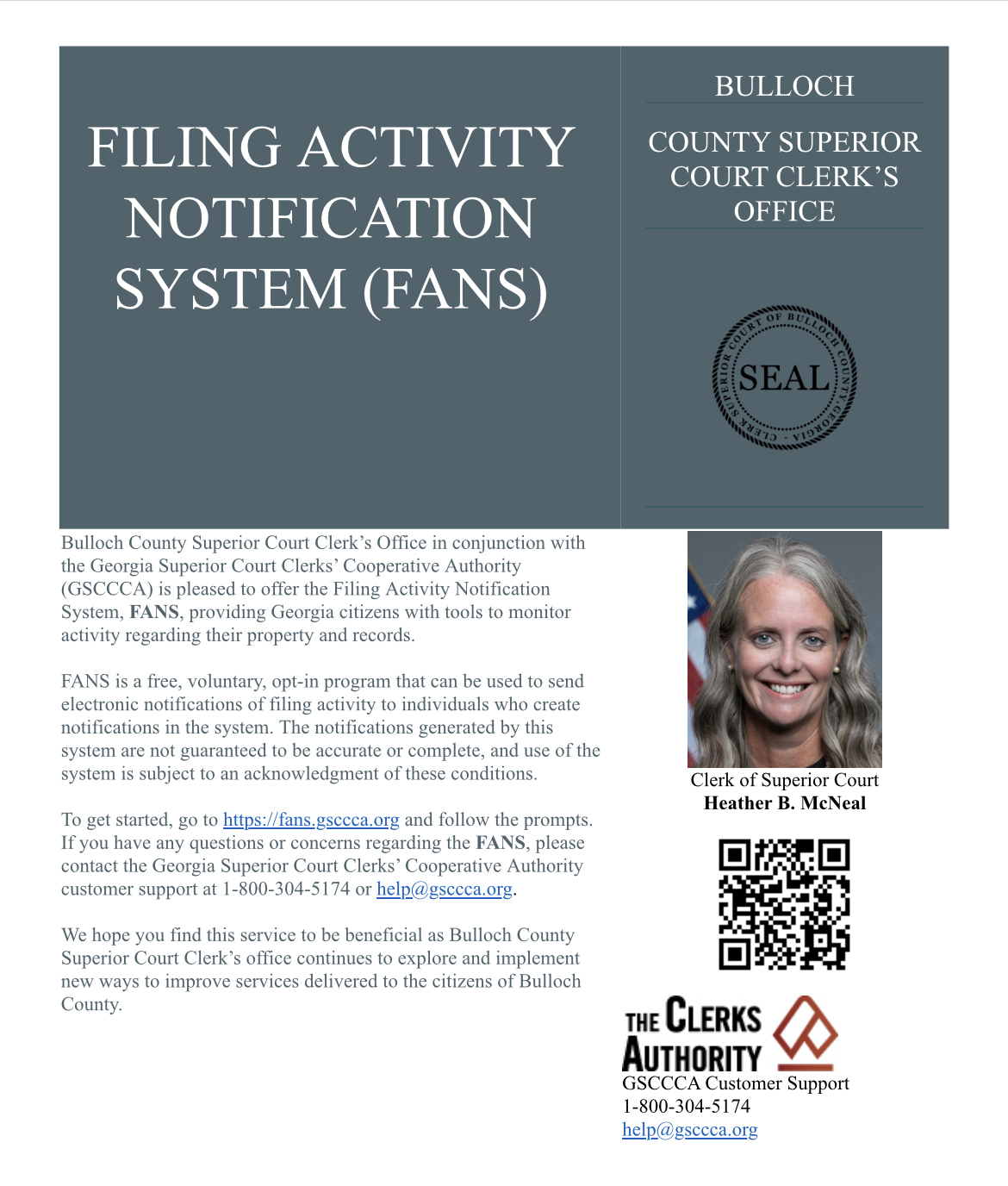 Bulloch Co Superior Court Clerk s Office GSCCCA Now Offering F A N S