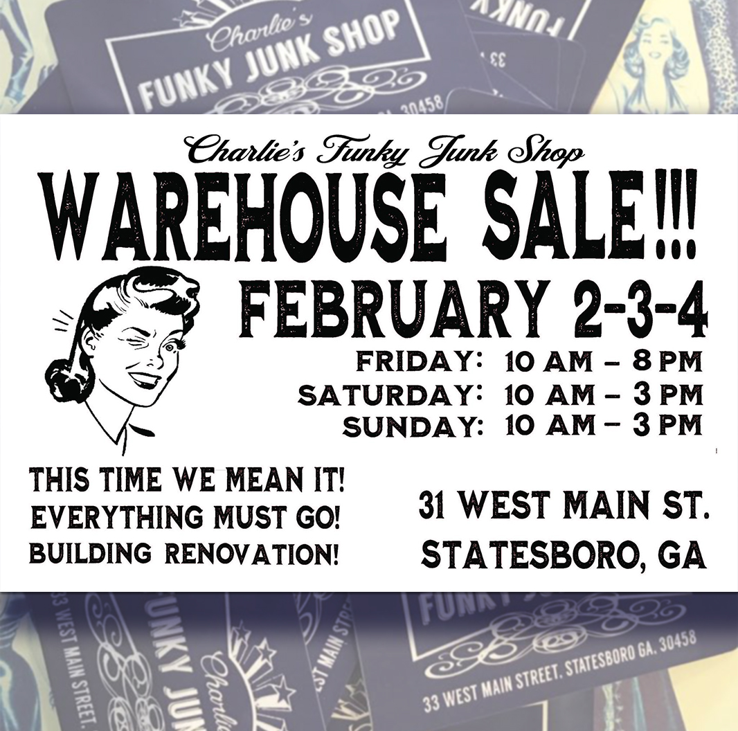 charlie’s funky junk warehouse sale feb 2024
